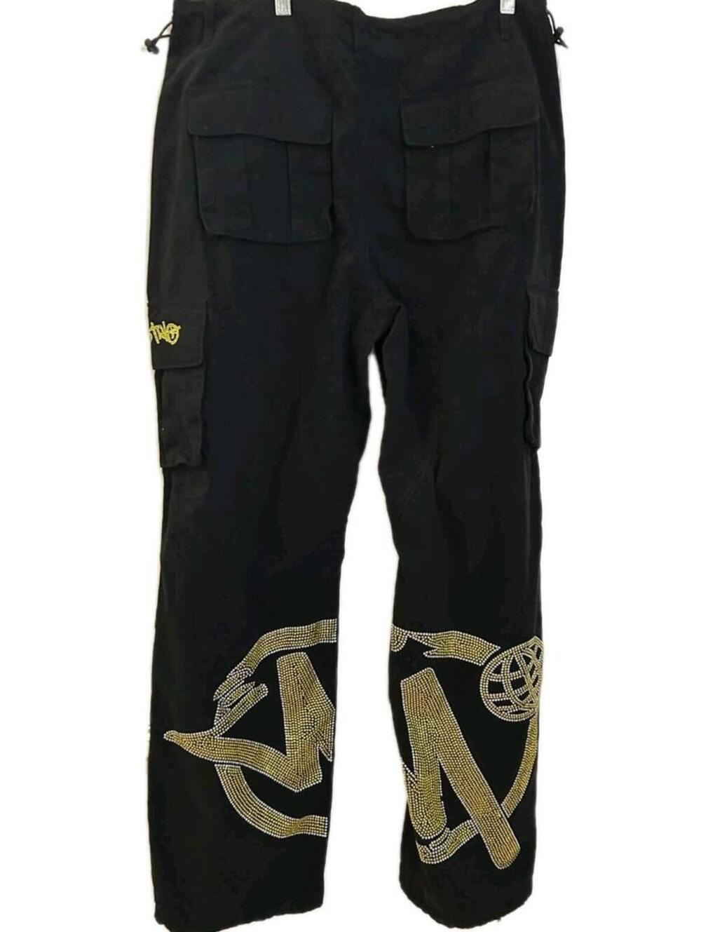 Minus Two Y2K Baggy Cargo Pants Rhinestone Streetwear Black Womens Size 16